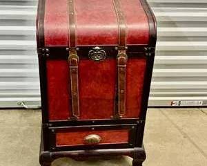 Vintage Red Steamer Trunk Cabinet with Drawer Decorative Storage Chest Pirate Style Accent