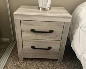 Pair of Modern 2-Drawer Nightstands – Light Wood Finish – Black Hardware – Clean & Stylish