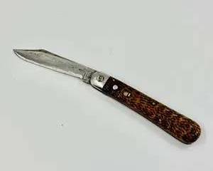 Schrade Cut Co Vintage Button Lock Pocket Knife Jigged Brown Handle Safety Switch Folding Blade