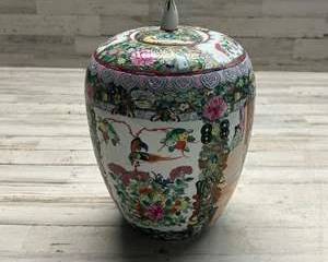 Chinese Famille Rose Lidded Ginger Jar – Qianlong Mark – Hand-Painted Birds & Florals – Damage Noted