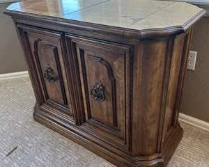 Vintage Wood Mini Bar Cabinet w/ Folding Top – Liquor Storage Console 40”