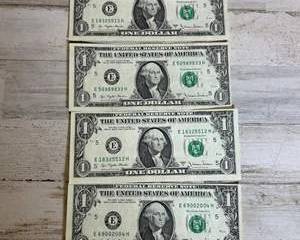 Lot of 4 Off-Center Cut $1 Bills – Error Currency Group – Series 2013 – Misaligned Notes