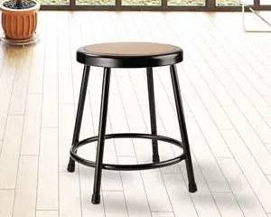 New Metal Frame Round Stool with Wood Seat 18 Inch Height Modern Accent Chair 14 Inch Wide