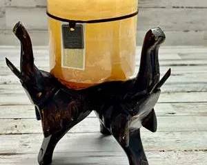 Carved Wooden Elephant Candle Holder with Large Luma Scented Pillar Candle Decorative Set