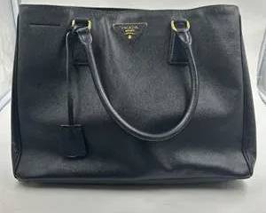 Prada Saffiano Leather Tote Bag Black Gold Hardware Structured Shoulder Tote Not authenticated