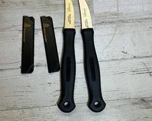 Set of 2 Solingen Germany Paring Knives – Stainless Steel, Curved Blades, Gerber Handles + Edge Guards