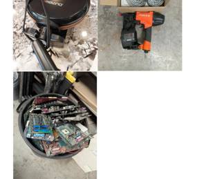 pict 18 pneumatic nail gun like new, old motherboards, waffle iron