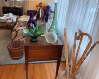 MCM glass, Blenko, walking sticks, octagonal redwood planter pot