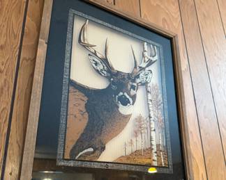 Vintage reverse painted on glass deer painting by Tom Cryer.
