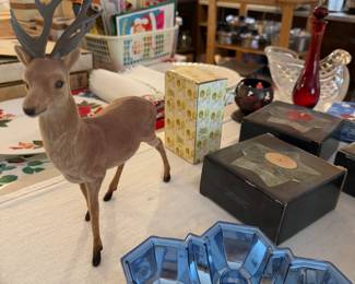 More vintage Christmas , flocked reindeer, snowflake mould 