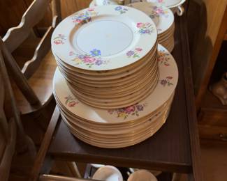 Set of Haviland Pasadena china on vintage mid century tea cart