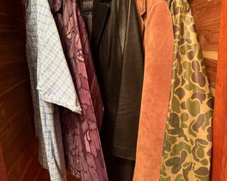 Columbia shirt, suede jacket, leather coat, camo weather clothing