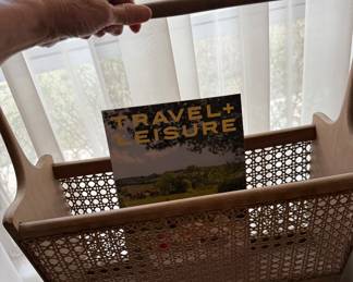 Caned vintage magazine holder