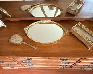 Vintage Upstairs dresser items on large dresser