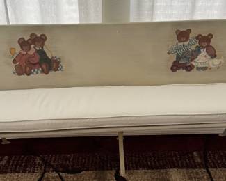 Vintage bench with Teddy Bear motif, padded seat 