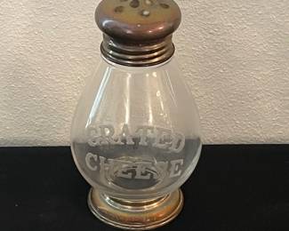 Antique Frank Whiting Sterling Silver Etched Glass Grated Cheese Shaker Jar