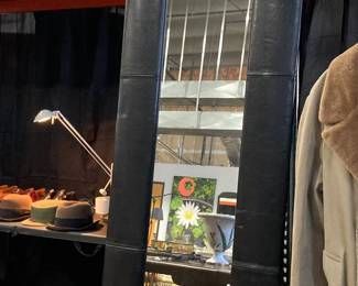 Large leather framed mirror