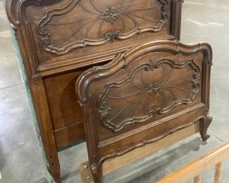 Antique wood carved twin head & foot board