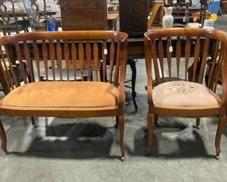 Scandinavian bench and chair with needlepoint cushion