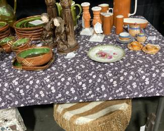 Mexican clay dinnerware, Tea set, mini tea set, African Drum under table