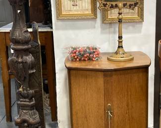 Mid Century Side Table with doors, Unique Wood Floor Lamp