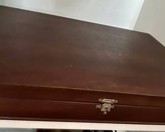 Schmieden 12 pc handmade leather wrapped handled steak set in lined wood storage box $895 acero inoxidable