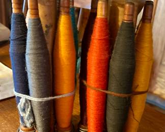 antique wooden textile mill bobbins with holder $60 ea; 2 available