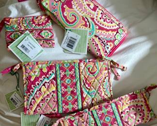 Vera Bradley 4pc Capri Melon Travel Organizer*Sm & M Bow Cosmetic*Coin Purse NWT $60