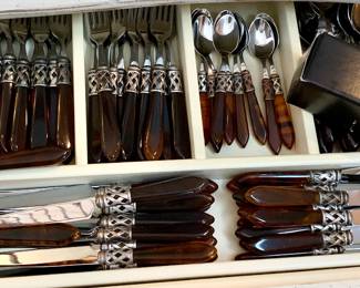 Bugatti By Vetri Aladdin Antq Tortoise Shell 5Pc Set 18/10 SS Acrylic Handle NIB $75/ 5pc place setting; 8 place settings available