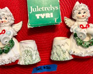 Vintage (Commodore Japan) holiday ceramic girl candle holder set