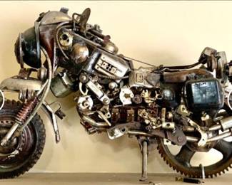 Handmade Nuts & Bolts 3’ Long Motorcycle Venice Beach Art Piece, - $895