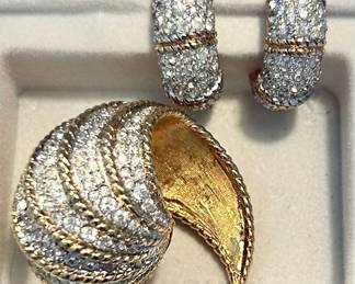Jomaz Vintage Rhinestone Brooch & matching clip-on earrings $250