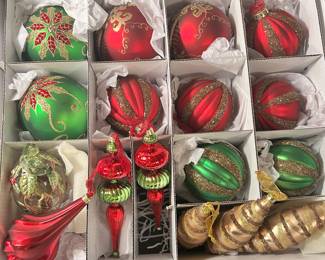 Box of Frontgate ornaments $95.
3 boxes available at $95 ea
