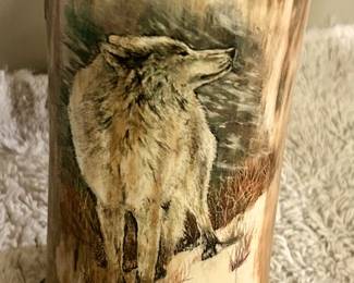 Scrimshaw walrus tusk 4.25w x 8.5h w/ 5” base $400