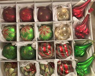 Box of Frontgate ornaments $95.
3 boxes available at $95 ea