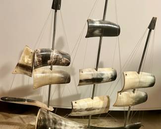 vintage, hand-carved model clipper sailing ship crafted from genuine animal horns $20