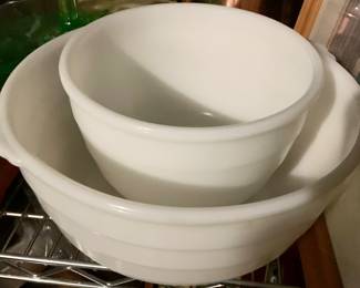 2 Vntg GE Milk Glass Double Ring Nesting Mixing Bowls $45
