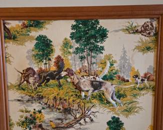 Trapunto 3D quilted framed Pointers dogs hunting 1970's