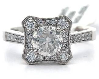 1.36 Carat Natural Diamond Halo Ring in Platinum