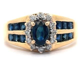 Sapphire & Natural Diamond Oval Halo Estate Ring in 14k Yellow Gold