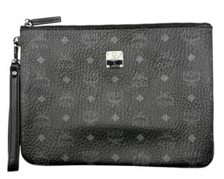 MCM Black Visetos Leather Wristlet Clutch