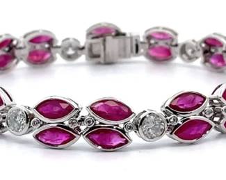 Oscar Friedman 14.45 Carat Natural Burmese Ruby & Natural Diamond Bracelet in Platinum