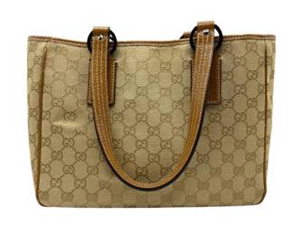 Gucci GG Canvas Medium Tote with Leather Trim