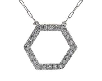 1.08 Carat Pavé Diamond Geometric Halo Pendant Necklace