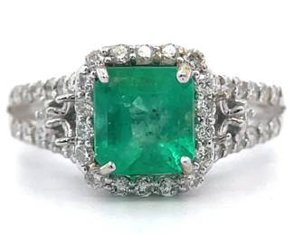 Orianne 2.08 Carat Natural Colombian Emerald & Natural Diamond 18K White Gold Ring