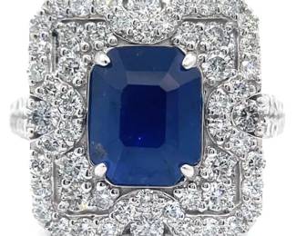 Oscar Friedman 5.38 Carat Natural Ceylon Sapphire & Natural Diamond Halo Ring in Platinum