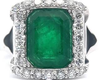 Natural Emerald & Natural Diamond Platinum Ring w/ Appraisal