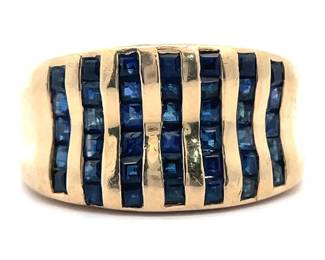 Natural Blue Sapphire Concave Channel Estate Ring in Yellow Gold