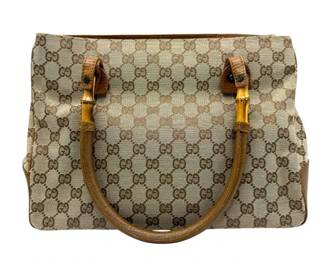 Gucci GG Canvas Tote with Brown Leather Trim & Bamboo Handles
