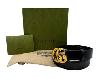 Gucci Black Leather Double G Belt with Gold-Tone Buckle + Box (Like New! Size 90/36)